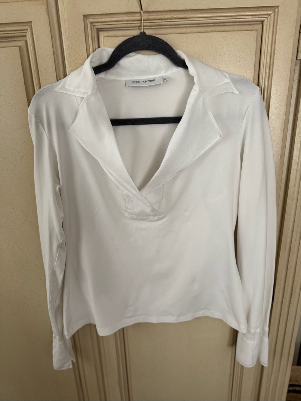 Anne Fontaine White Long-Sleeve V-Neck Blouse